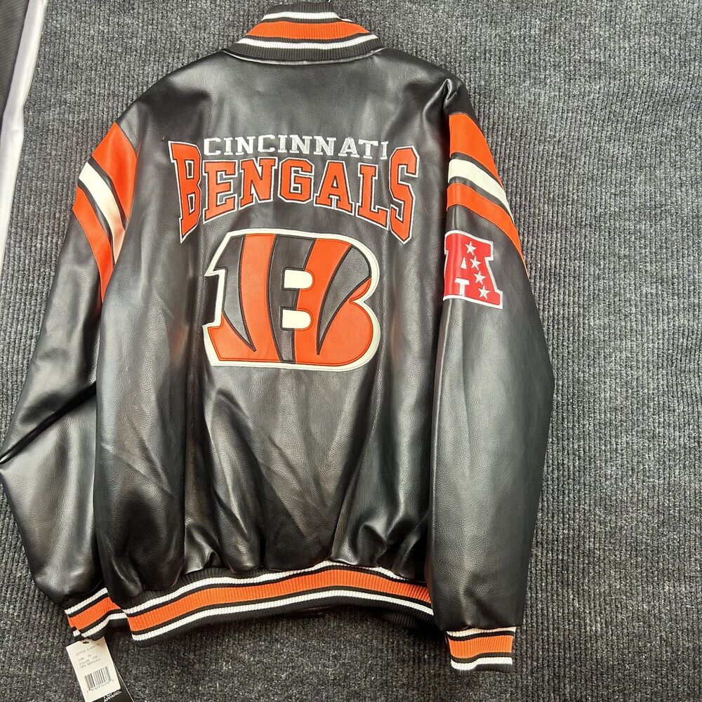 NWT NFL Cincinnati Bengals Orange Black Leather Jacket Size XL